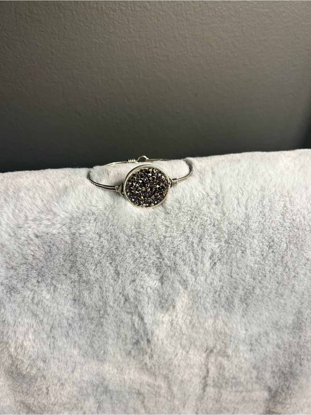 Luca + Danni Silver-Tone Round Druzy Bangle Bracelet - Black